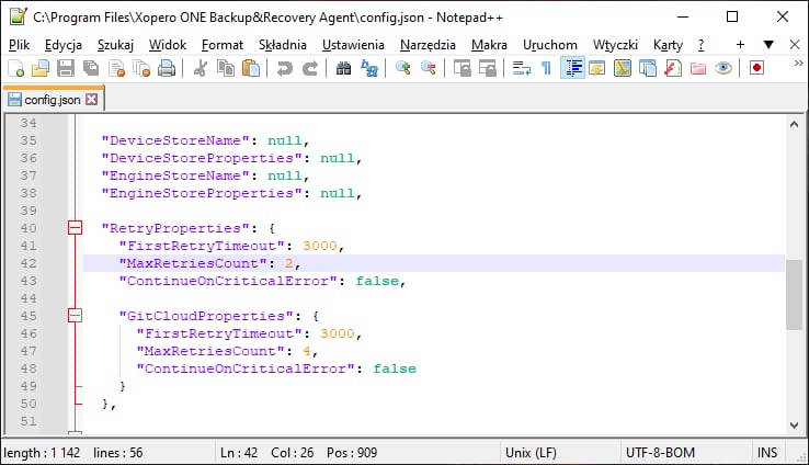 MaxRetriesCount config json