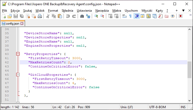 MaxRetriesCount config json