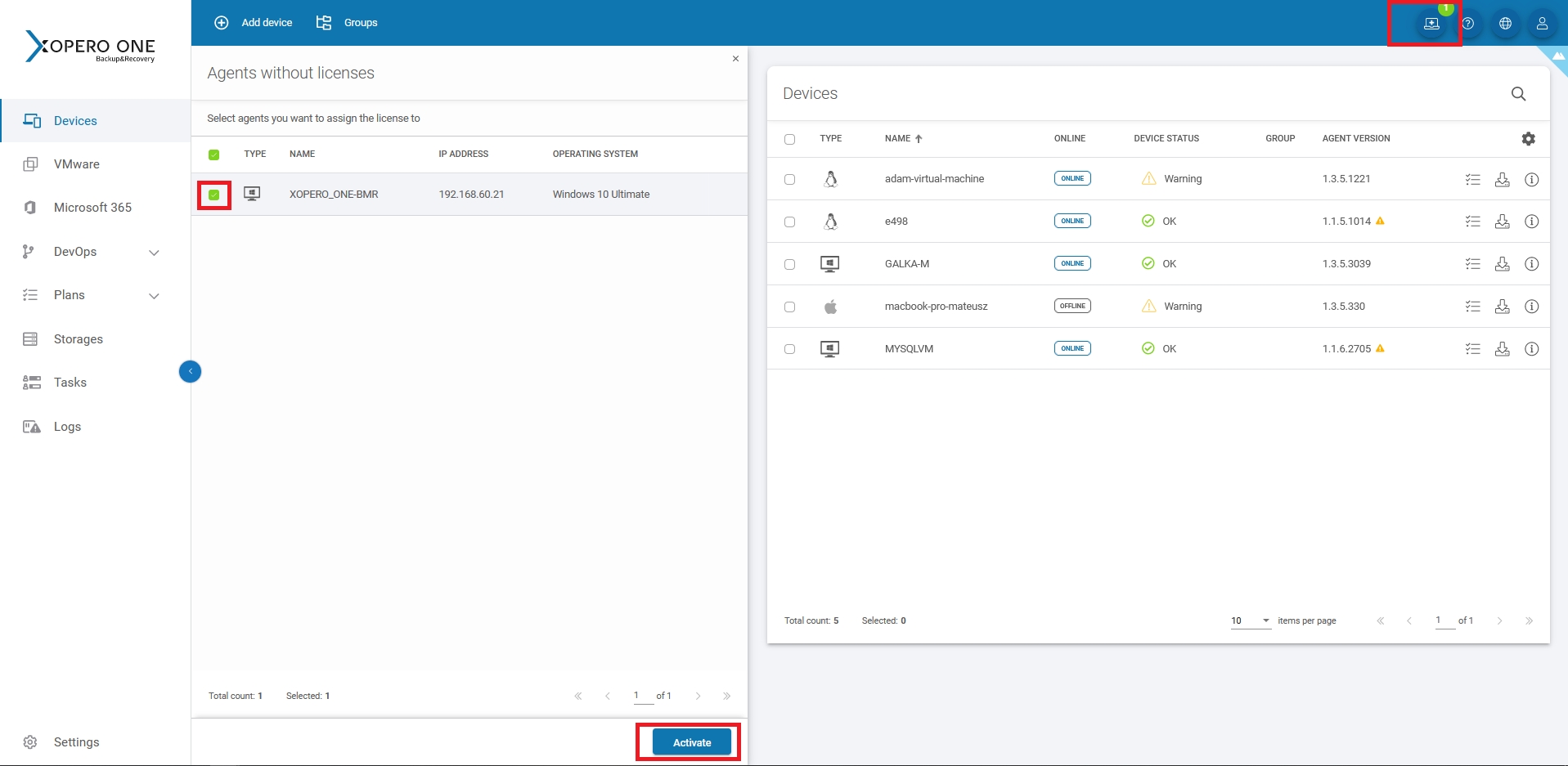 Assigning a license to the device