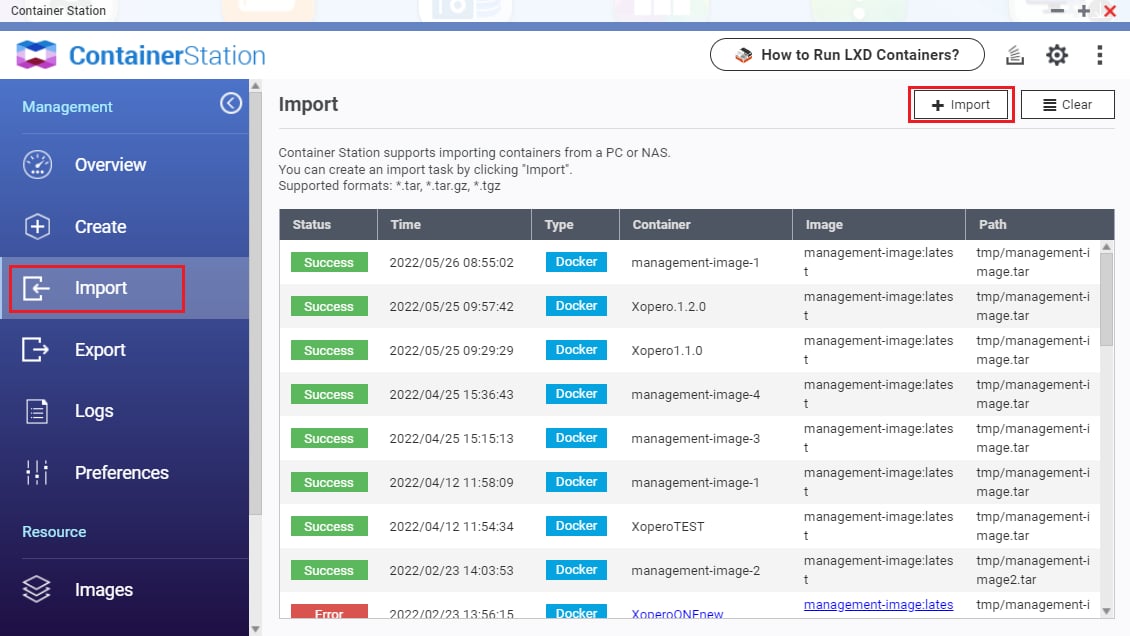 Importing the docker file