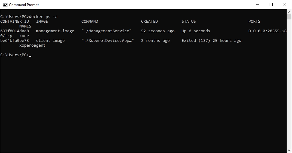 viewing the container list