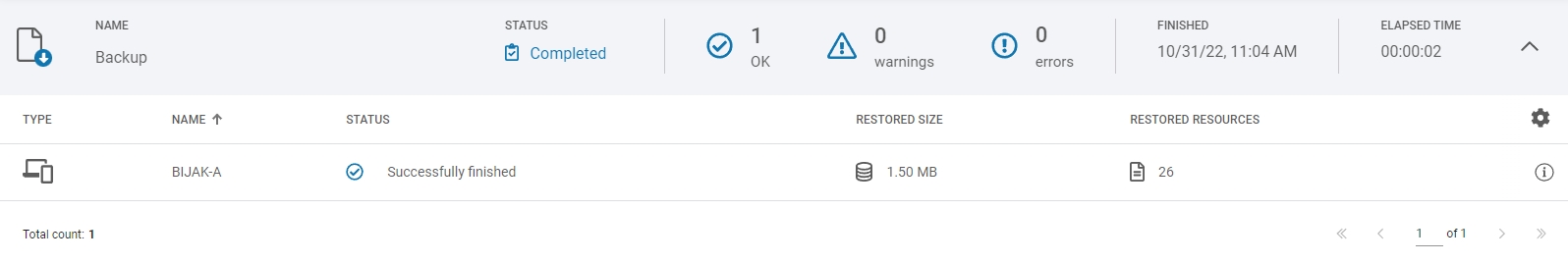 A row with task information in the Task tab in the Xopero ONE Management Service