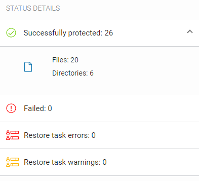 Status details in the restore task summary