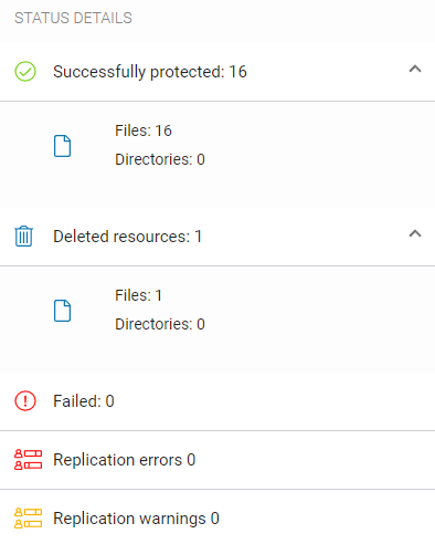 Status details in the replication task summary