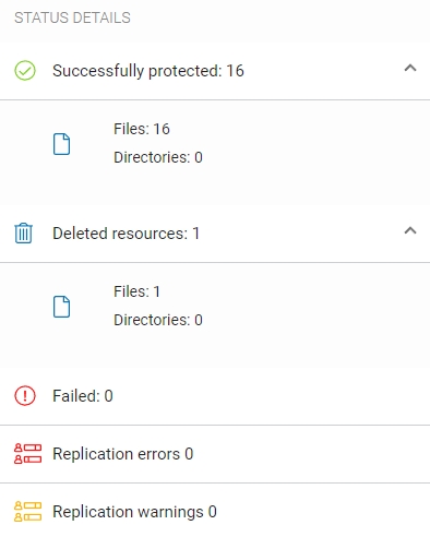 Status details in the replication task summary