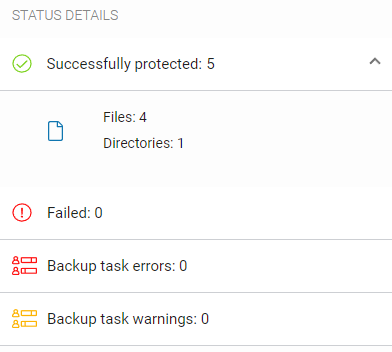 Status details in the backup task summary