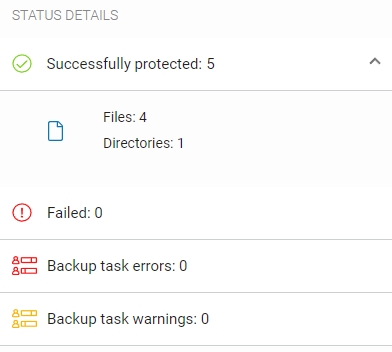 Status details in the backup task summary