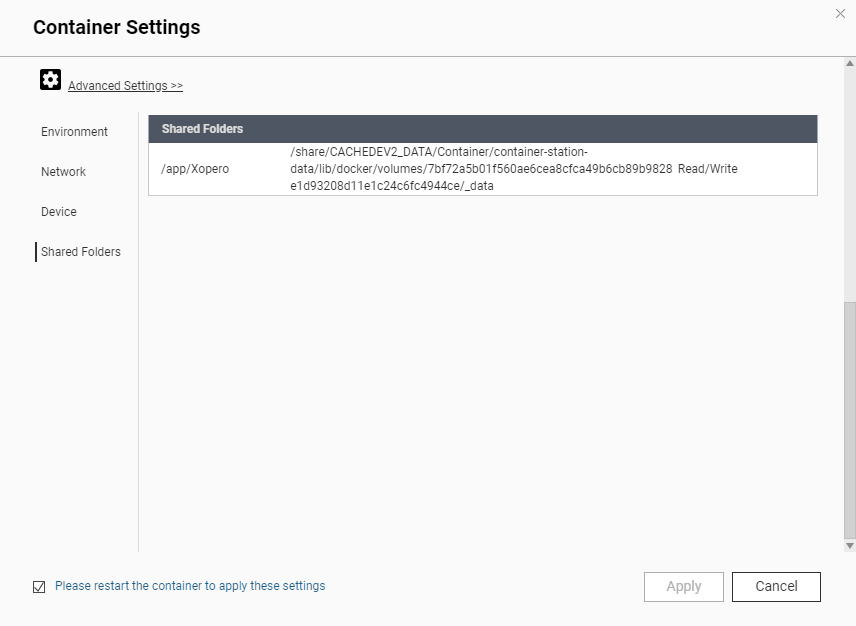 Container Settings in Container Station on QNAP NAS