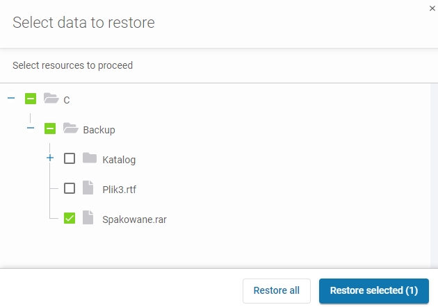 Choosing files to restore