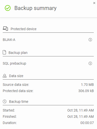 Backup summary in the backup task