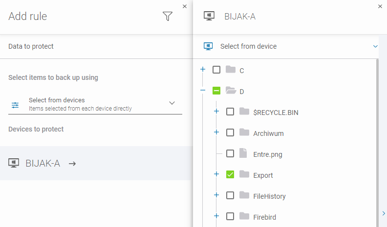 Data to protect - select from device