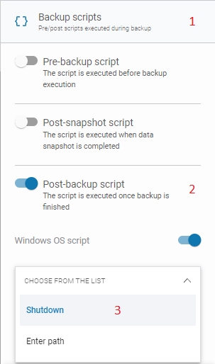 Turining on the script responsible to turn off the device after the successfully created backup