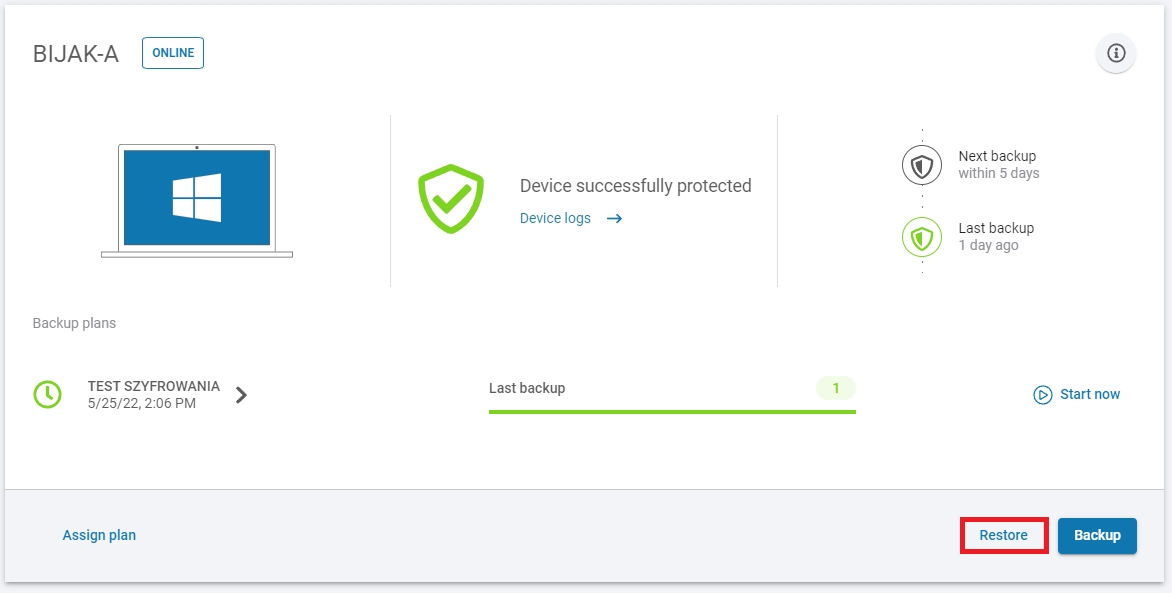 Restore button