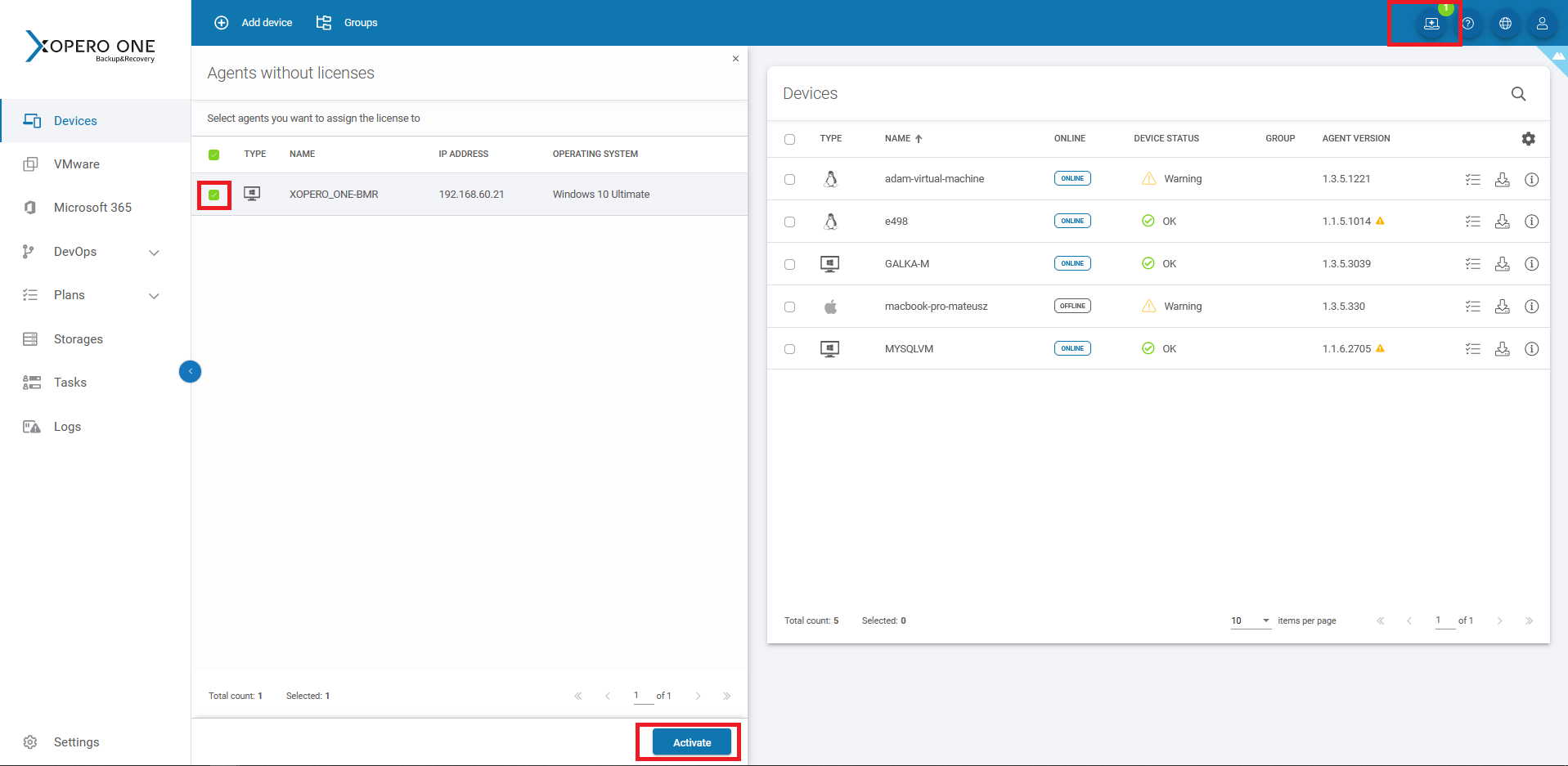 Assigning a license to the device