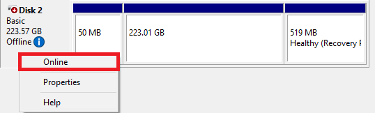 Setting disk online