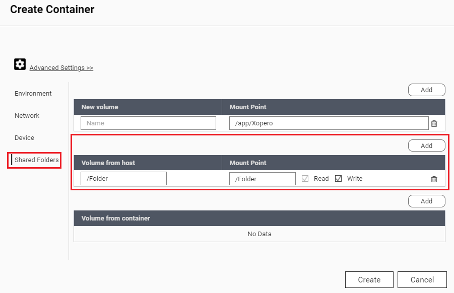 Setting shared folders